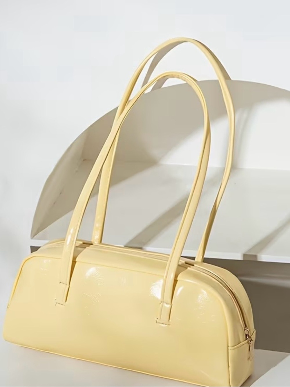 Women's Pale Yellow Shoulder Bag - Classic Patent Tote